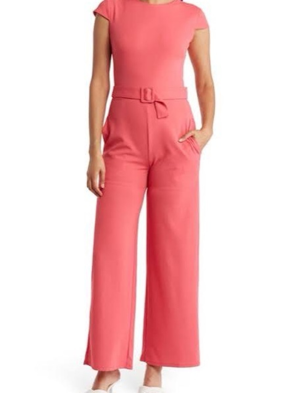 Maggie London Pink Wide-Leg Jumpsuit with Belt